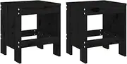 All Weather Outdoor Ottoman Seat Patio Foot Rest, Solid Wood Foot Stool Set of 2, Footstool Footrest Seat for Balcony Deck Backyard, Black 40x36x45 cm