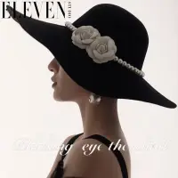 在飛比找蝦皮商城精選優惠-女帽子 2022新款新娘帽子法式黑色大檐禮帽優雅復古赫本風英