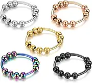 [T TAKONE] Pack of 5 Anti-Stress Ring - Stress Ring with Colourful Beads, Efficient Relief of Anxiety and Anti-Stress Ring, Ideal as an Anxiety Ring for Girls and Women