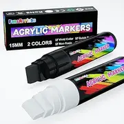 FansArriche Acrylic Paint Markers, 15mm Jumbo Felt Tip, Black and White Colored Waterproof and Permanent Paint Pens for Tagging, Signs, Calligraphy, and Outdoor Paintings