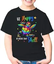 [Generic] Be Happy in Your Own Shell Autism Awareness Rainbow Turtle Kids Shirt Girl Boy