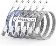 6Pack(3/3/6/6/6/10FT)[Apple MFi Certified] iPhone Charger Lightning Cable Fast Charging iPhone Charger Cord Nylon Braided for iPhone14/13/12/11Pro Max/XS MAX/XR/XS/X/8/7Plus iPad AirPods