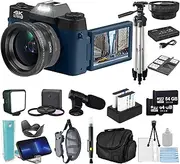[Acuvar] 4K 56MP Digital Camera Kit for Photography, Vlogging for YouTube w/Flip Screen, WiFi, Wide Angle Lens, Filters, 2X 64GB Micro SD Cards, 50" Tripod, Case, Card Reader, Microphone, LED & More