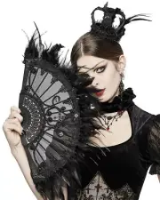 Devil Fashion Gothic Lolita Crown Fascinator Hair Barrette Black Rose Feathered