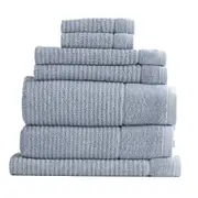 7pc Renee Taylor Cambridge 650GSM Textured Bath/Hand/Face Towel Mat Blue Mirage