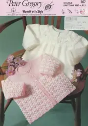 Peter Gregory KNITTING PATTERN 667 - DK & 4 Ply Baby's Matinee Coats Chest 16 18