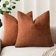 Foindtower Pack of 2 Soft Textured Throw Decorative Pillow Covers Square Accent Solid Cushion Cover Cozy Farmhouse Pillow Case with Zipper for Couch Sofa Bed Living Room 18x18 Inch, Burnt Orange