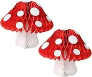 COMPUKAS 2 Pcs Red Mushroom Honeycomb Decorations Tissue Paper Ornaments for Kids Birthday Wedding Baby Shower Wonderland Garden 20cm