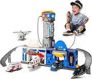 lerrbo Police & Ambulance Transform Track Sets for Boys 3-6, Foldable Big City Action Playset with Lights & Sounds
