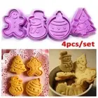 4pcs/set Plunger Fondant Biscuit Baking Mould Cookie Cutter Cake Mold Christmas