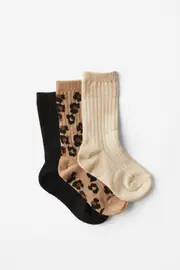 [Cotton On Kids] Cotton On Kids - Kids 3Pk Sparkle Socks - Black/leopard/gold shimmer 1-4 BLACK/LEOPARD/GOLD SHIMMER