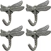 Dragonfly Hook Antique Heavy Duty Decorative Shower Curtain Robe Towel Coat Utility Hooks-Brushed Satin Pewter(4 Pack)