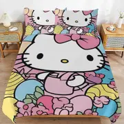 a1538 Hello Kitty Duvet Cover Set, 3 Piece Bedding Set 86x70" Double Sided Printing Decorative Comforter Cover Set (1 Duvet Cover + 2 Pillow Shams)" j