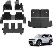OAD4X4 3-Row Floor Liners & 3-Pcs Boot Liner Set Compatible with Hyundai Santa Fe MY25 2024-Onwards, Custom-Fit TPE All-Weather Car Floor Mats with Door Sill Coverage
