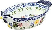 Bicuzat Vintage Butterfly and Flower Pattern Pie Pan, Chicken Shape Ceramic Bakeware Casserole Dish Baking Pan Bakers Lasagna Pans Soup Bowl Baking Dish for Oven to Table-Blue-25 OZ