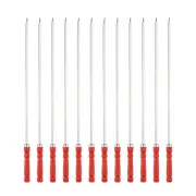 12pcs Kebob Skewers 40cmx5.92mmx1.66mm Flat Sticks with Plastic Red Grip Handle