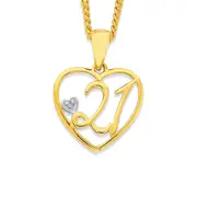 9ct Gold Diamond Initial 21 Heart Pendant