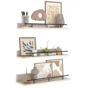 Set Of 3 Wall Floating Shelves Shelf Bathroom Beige Decor With Black Guardrail
