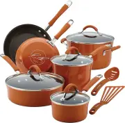 12 Piece Rachael Ray Cucina Nonstick Cookware Pots and Pans Set, , Pumpkin Oran
