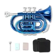 Blue Advance Pocket Trumpet Bb Gold MiniTrumpet Cleaning Kit for Beginners