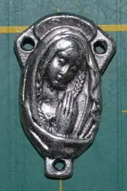 Rosary Centre Piece, Madonna / Sacred Heart, Silver Tone 25 x 15mm Made In Italy