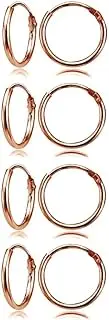 [Hoops 4 Less] Rose Gold Flash Sterling Silver Small Endless 10mm Round Unisex Hoop Earrings, Set of 4 Pairs