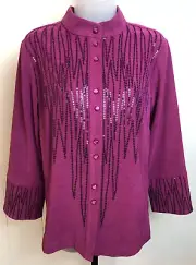 Bob Mackie Womens XS Fuchsia Pink Button Front Blazer Top Sequins Easter Dressy