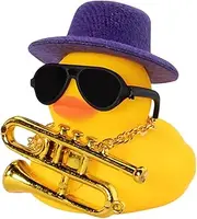 Car Rubber Duck - Squeak Rubber Ducks Car Ornaments,Car Dashboard Duck Decoration with Hat Musical Instrument Necklace Sunglasses for Car Dashboard, Home