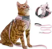 Cat Harness and Leash Set for Comfortable Outdoor Walking, Escape Proof, Adjustable Soft Kitten Vest Harness with Reflective Strip for Cats, Small Dogs (Pink, M)