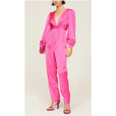 Leena for MAC DUGGAL Plunge Neck Long Sleeve Satin Jumpsuit Size 2. N
