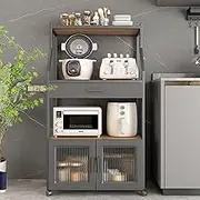 MBlack Storage Cabinets Larder Cupboard for Kitchen and Living Room Bar Cabinet with Flip Door Sideboards for Kitchen Coffee Bar Station 4 Layer Design Perfect for Camping.