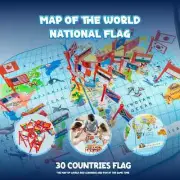 Wooden World Map With Recognition 30 Countries Flags