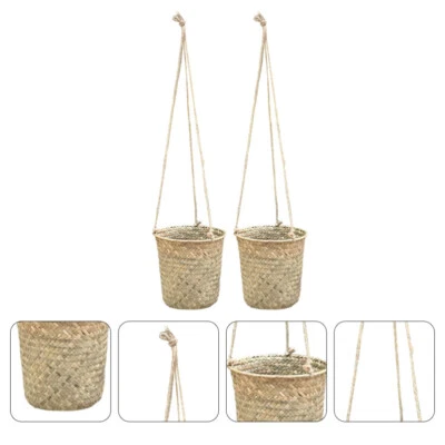 2 Pcs Weaving Flower Container Hanging Woven Flower Basket Woven Storage Baskets