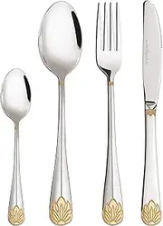 Silverware Set Limited Edition - 24 Piece Family Dinnerware Set - Flatware Set for 6 - Silver Tableware Set w/Gold Accents - Great for Family Gatherings & Daily Use - Spoons, Knives, Teaspoons, Forks