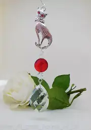 8492 - SUN-CAT-CHER, SUNCATCHER & CAT, GLASS BEADS, GLASS TEARDROP PENDANT