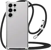 for Samsung Galaxy S25 Ultra Crossbody Case Clear with Adjustable Neck Shoulder Lanyard for Samsung S25 Ultra Soft TPU Bumper Cover for Women Shockproof Phone Case for Galaxy S25 Ultra - Black