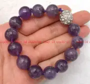 Huge 14mm Natural Amethyst Round Gemstone Beads Bracelet Jewelry 7.5" AAA+
