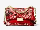 New, Rare Michael Kors Cece Medium Red LEATHER Shoulder Bag Hearts Love Chian