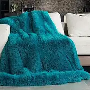 Pawque Soft Fuzzy Faux Fur Throw Blanket 60" x 80", Reversible Long Shaggy Cozy Furry Blanket, Queen Size Bedding Blanket, Decorative Fluffy Plush Fleece Comfy Microfiber Blanket, Teal Green