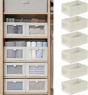 Linen Storage Bins, Wardrobe Clothes Organizers, Foldable Storage Baskets, Closet Storage Containers with Clear Window for Organizing Clothes, Jeans, Books (6 Pack)