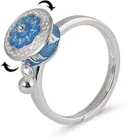 LOVECOM 100% Real 925 Sterling Silver Rotating Rings for Women Fidget Finger Anxiety Spinner Ring Good Luck Buddhist Tibetan Prayer Wheel Lady Bands Relieving Stress Ring Jewelry Birthday Gifts