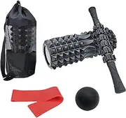 Foam Roller Set-Hollow Foam Massage Roller, Massage Ball, Roller Stick, Stretch Band, Resistance Band, Storage Bag, Suitable for Muscle Massage, Relieve Muscle Soreness (6 pack)