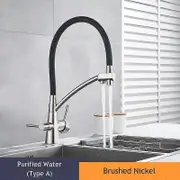 ULGKSD Kitchen Sink Faucet Tap Brand New Pure Water Filter Mixer Crane Dual Handles Purified Water Hot Cold Water Kitchen Faucet A Brushed Nickel