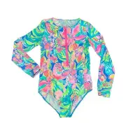 Lilly Pulitzer Girls Alaina Swimsuit Long Sleeve UPF 50+ NWT LARGE Bennet Blue