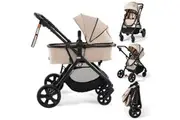 Costway 2 in 1 Convertible Pram Portable Folding Stroller Lightweight Stroller w/Storage Bag Beige
