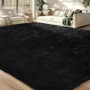 Ultra Soft Modern Shaggy Fur Area Rug for Bedroom Livingroom Decorative Warm Floor Carpet, Non-Slip Large Plush Fluffy Comfy Furry Fur Rugs Boys Girls Nursery Accent Rugs 4x6 Feet，Black