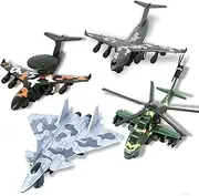 Crelloci 4PCS Army Airplane Toys Set-Diecast Aircraft Plane Model Kit Military Fighter Jet Playset Helicopter Camouflage Pull Back Aircraft Kids Play Vehicle for 3+Year Old Boys Girls