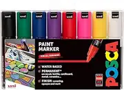 POSCA PC-7M Permanent Marker Paint Pens. Broad Bullet Tip for Art & Crafts. Multi Surface Use On Wood Metal Paper Canvas Cardboard Glass Fabric Ceramic Rock Pebble Stone Porcelain. Set of 8 Colours
