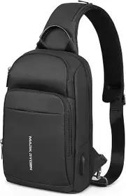 Multi-Pocket Crossbody, Men's Anti-Theft Chest Pocket, Sling Backpack, Shoulder Bag, Waterproof, Lightweight, Casual Daypack for 9.7 Inch iPad, black, S