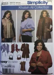 Simplicity 4051 Pattern KHALIAH ALI COLLECTION JACKET VEST & BAG Women's 18W-24W